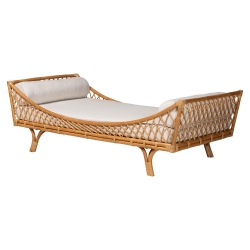 bali & pari Akemi Handwoven Natural Rattan Daybed with Cushion - Boho Coastal Lounge Bed for Living Room, Bedroom, or Sunroom